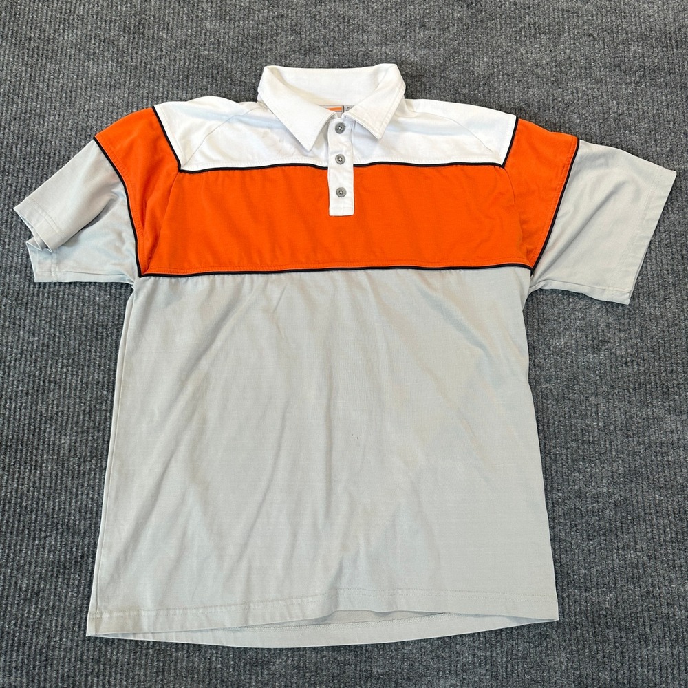 No Fear Mens Colorblock Polo Shirt Medium Grey Orange White Y2K Skater Style